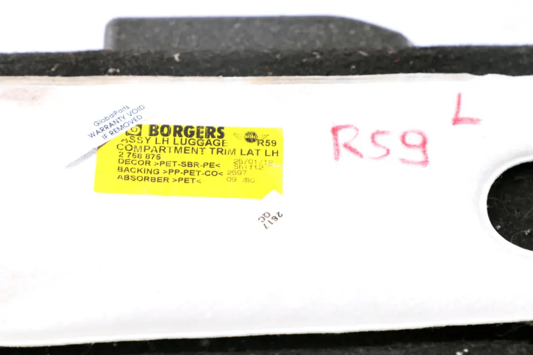 Osłona Obudowa Boczek Bagażnika Tapicerka do MINI R59 o numerze 2758875 MINI R59 Osłona Obudowa Boczek Bagażnika Tapicerka - SKU 2758875 - Numer Części 2758875
