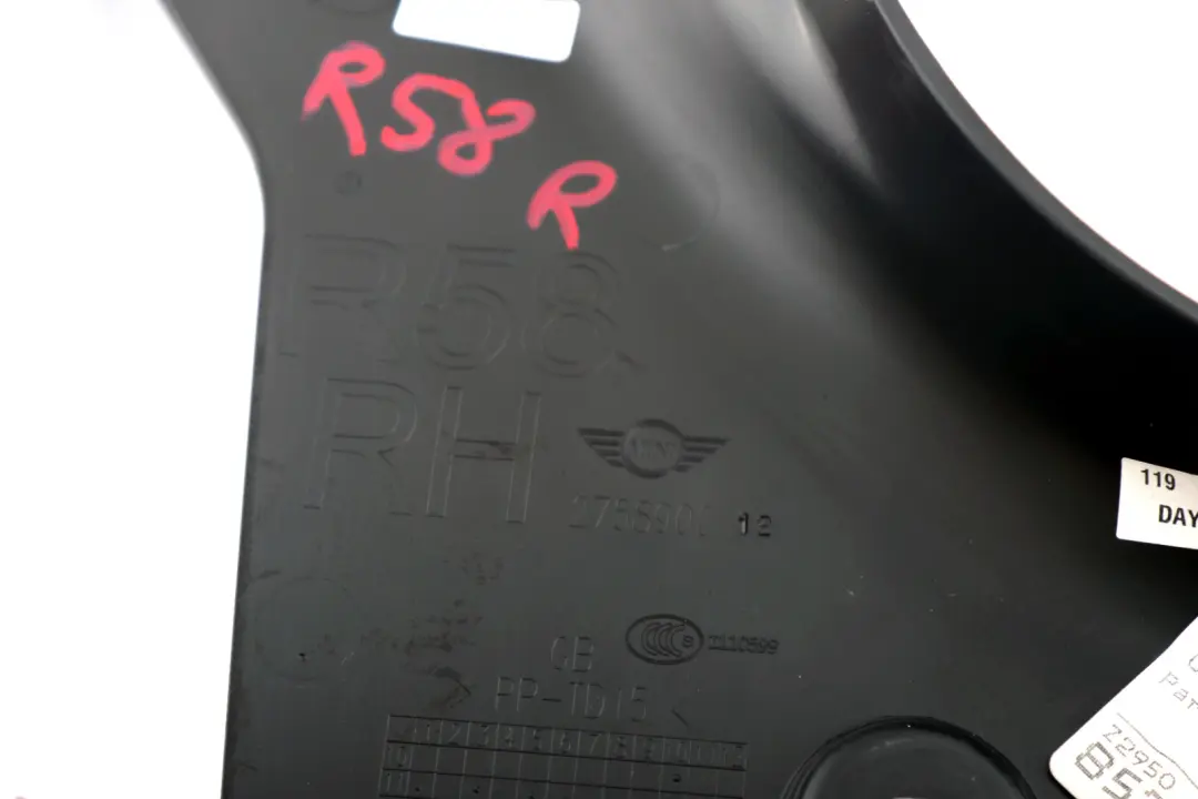 Mini Coupé R58 Lateral Interior Trim Panel Rear Right O/S Black - SKU 2758900 - Part number 2758900