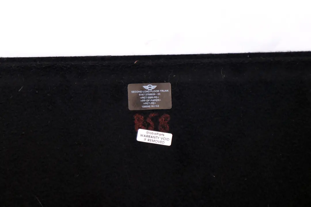 Trunk Second Floor Trim Panel Cover to BMW Mini Cooper R58 R59 with Part number 2758939 BMW Mini Cooper R58 R59 Trunk Second Floor Trim Panel Cover - SKU 2758939 - Part number 2758939