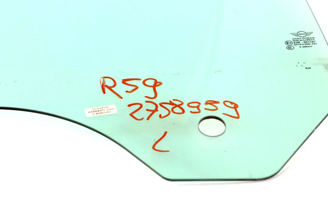 Vitre Porte Gauche AS2 pour Mini Roadster R59 à propos du numéro de pièce 2758959 Mini Roadster R59 Vitre Porte Gauche AS2 - SKU 2758959 - Numéro de pièce 2758959