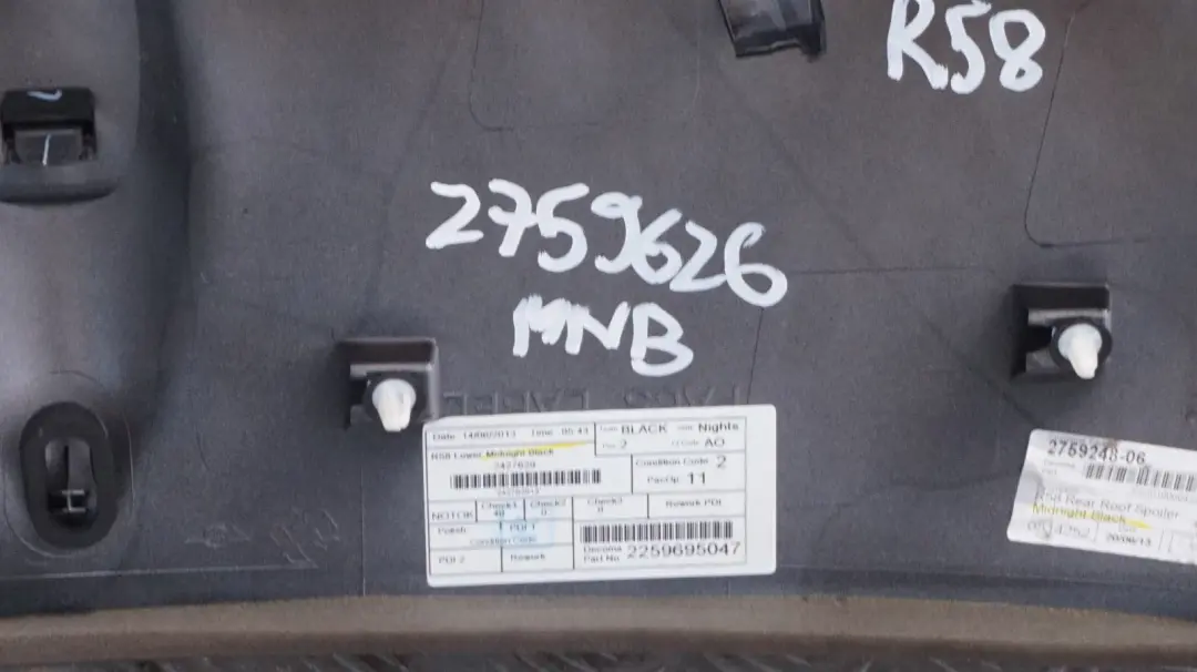 Roof Spoiler Midnight Black Metallic - A94 to BMW Mini Cooper Coupe R58 Rear with Part number 2759626 BMW Mini Cooper Coupe R58 Rear Roof Spoiler Midnight Black Metallic - A94 - SKU 2759626 - Part number 2759626