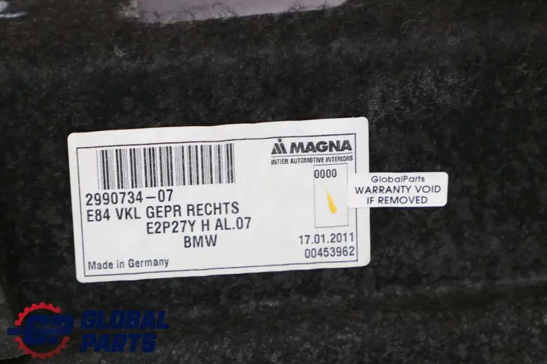 Carenatura Copertura Portabagagli Pannello Posteriore Dx per BMW X1 E84 con numero di parte 2990734 BMW X1 E84 Carenatura Copertura Portabagagli Pannello Posteriore Dx - SKU 2990734 - Numero di parte 2990734