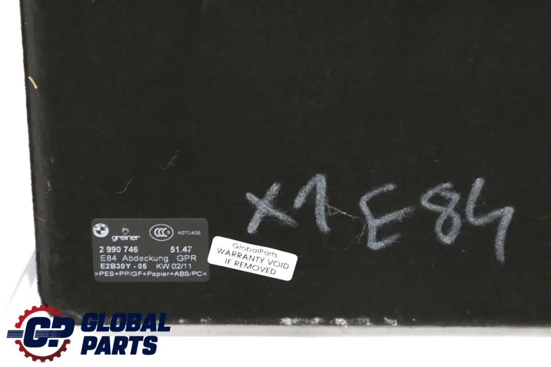 BMW X1 E84 Cache-Bagages Noir Moquette Compartiment À Bagages - SKU 2990746 - Numéro de pièce 2990746