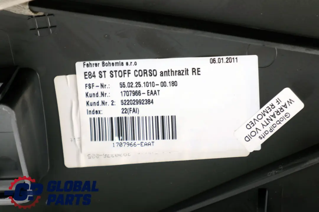 Fila E84 Sedile Posteriore Destra Laterale Riferimento Tessuto Antracite per BMW X1 con numero di parte 2992384 BMW X1 Fila E84 Sedile Posteriore Destra Laterale Riferimento Tessuto Antracite - SKU 2992384 - Numero di parte 2992384