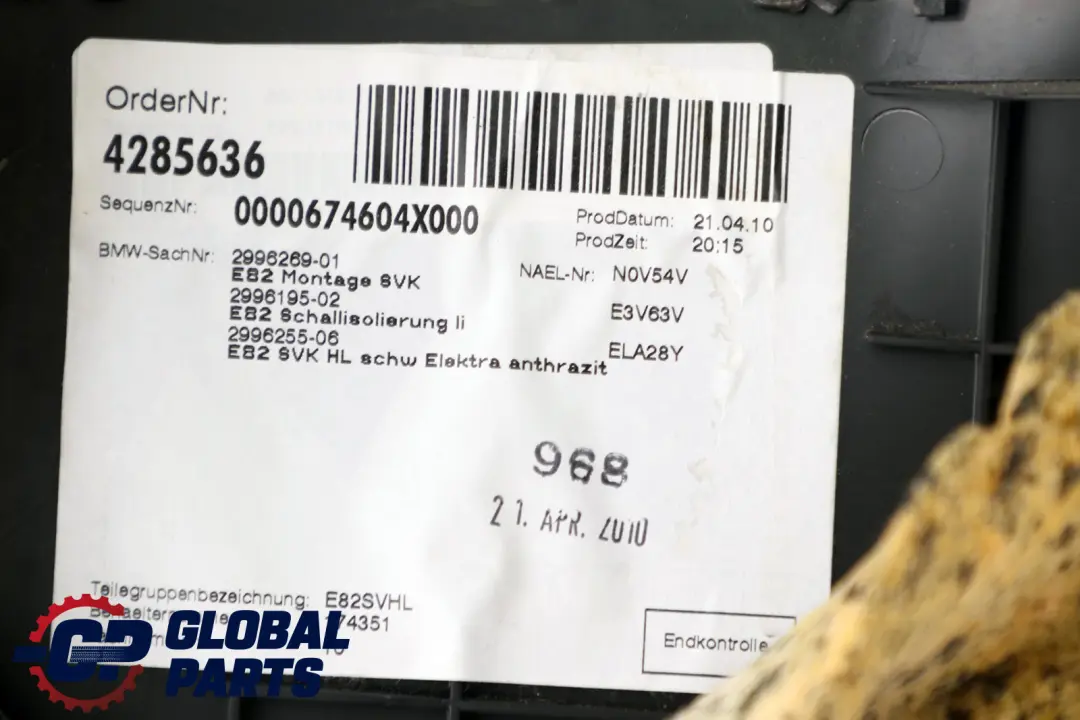 BMW E82 Hinten Links Seitliche Verkleidung Stoff Elektra Anthrazit - SKU 2996255 - Teilenummer 2996255