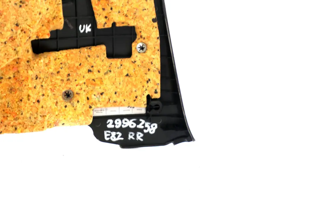 Right O/S Lateral Trim Panel Lining Network Anthracite to BMW 1 Series E82 Rear with Part number 2996258 BMW 1 Series E82 Rear Right O/S Lateral Trim Panel Lining Network Anthracite - SKU 2996258 - Part number 2996258