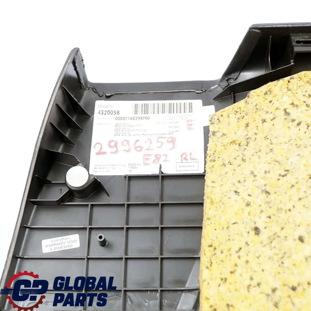 Left N/S Lateral Trim Panel Cloth Pearlpoint Black to BMW 1 Series E82 Rear with Part number 2996259 BMW 1 Series E82 Rear Left N/S Lateral Trim Panel Cloth Pearlpoint Black - SKU 2996259 - Part number 2996259