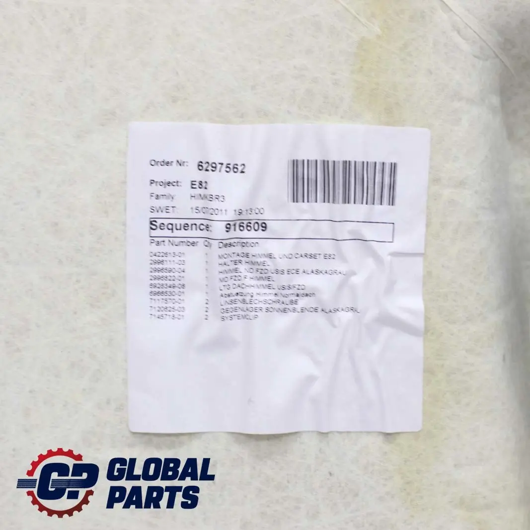 BMW E82 Coupe Headliner Headlining Roof Lining Alaskagrau Grey 2996316 - SKU 2997371 - Part number 2997371