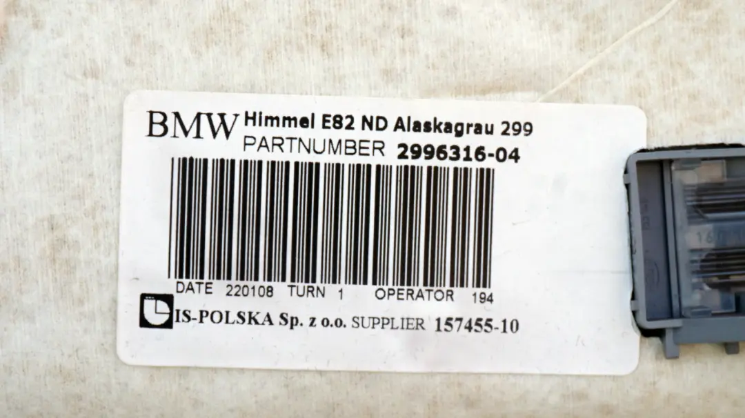 Headliner Headlining Roof Lining Alaskagrau Grau Grey 2996316 to BMW 1 Series E82 with Part number 2997373 BMW 1 Series E82 Headliner Headlining Roof Lining Alaskagrau Grau Grey 2996316 - SKU 2997373 - Part number 2997373