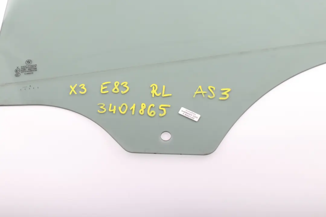 BMW X3 Series E83 Rear Left Door N/S Side Window Glass Black AS3 - SKU 3401865 - Part number 3401865