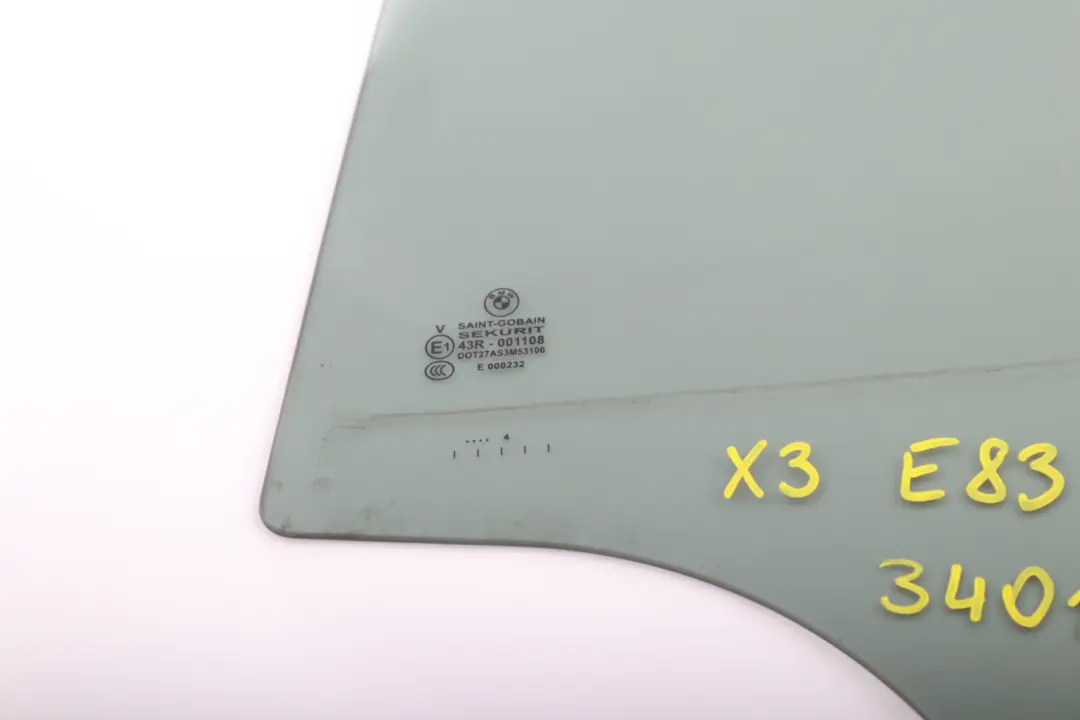 BMW X3 Series E83 Rear Left Door N/S Side Window Glass Black AS3 - SKU 3401865 - Part number 3401865