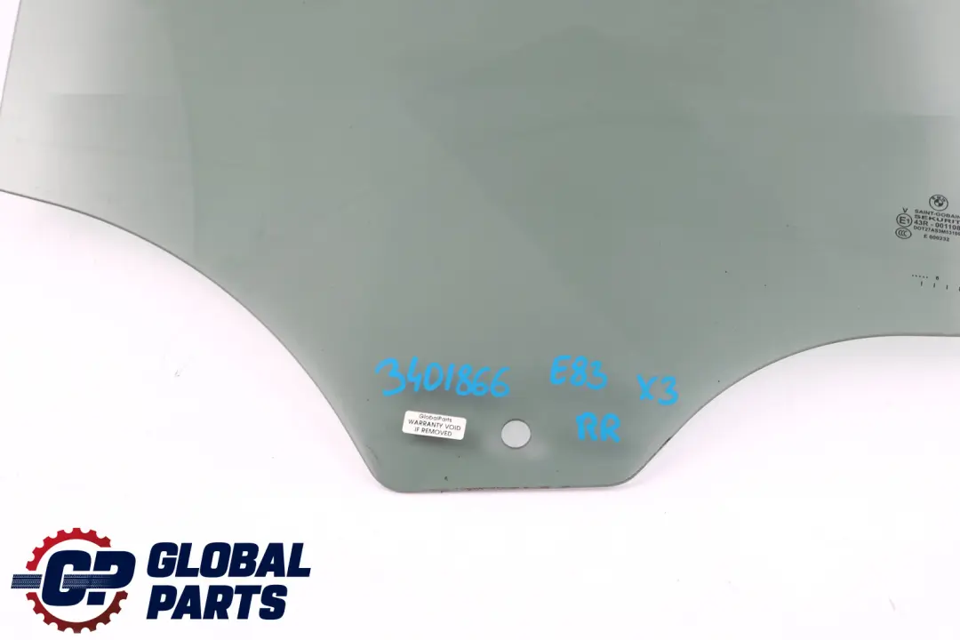 Right Door O/S Side Window Glass Black AS3 to BMW X3 E83 Rear with Part number 3401866 BMW X3 E83 Rear Right Door O/S Side Window Glass Black AS3 - SKU 3401866 - Part number 3401866