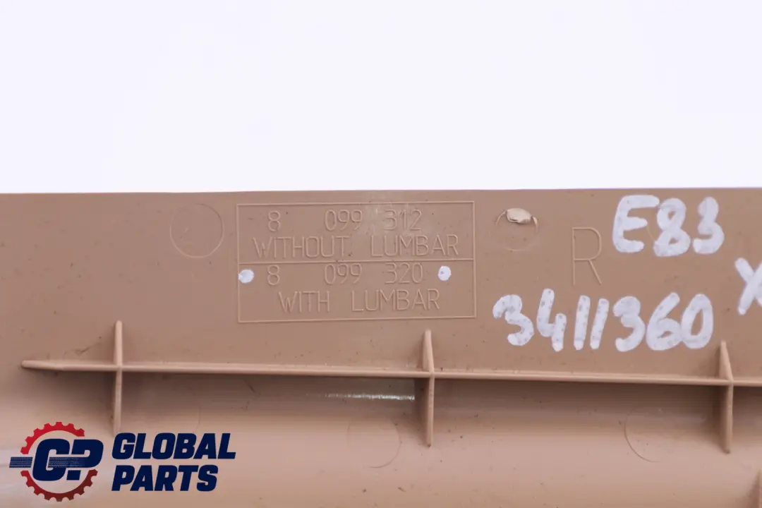 Trim Seat Cover Outer Right O/S Sandbeige Beige 8099320 to BMW X3 Series E83 with Part number 3411360 BMW X3 Series E83 Trim Seat Cover Outer Right O/S Sandbeige Beige 8099320 - SKU 3411360 - Part number 3411360