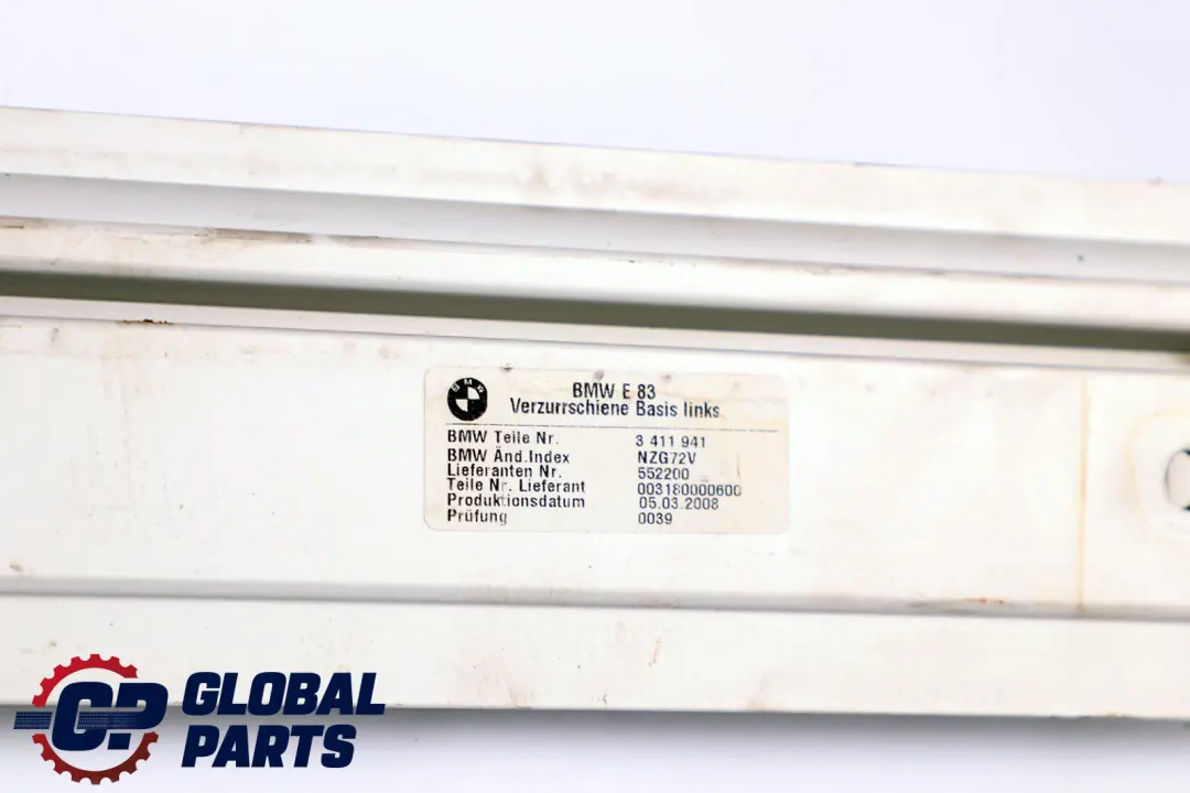 Portabagagli, portellone posteriore, binario di fissaggio sinistro per BMW X3 E83 con numero di parte 3411941 BMW X3 E83 Portabagagli, portellone posteriore, binario di fissaggio sinistro - SKU 3411941-1 - Numero di parte 3411941