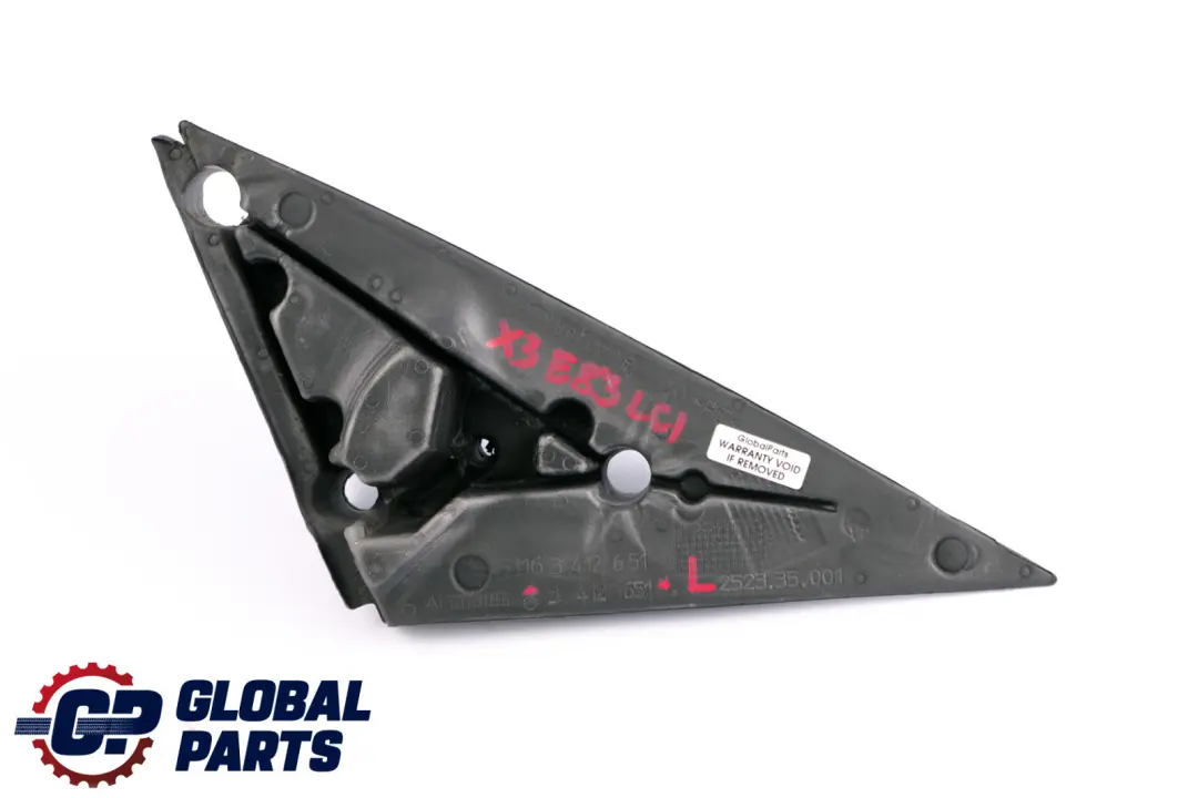 E83N Seal Inner Cover Mirror Wing Triangle Left pour BMW X3 E83 LCI à propos du numéro de pièce 3412651 BMW X3 E83 LCI E83N Seal Inner Cover Mirror Wing Triangle Left - SKU 3412651 - Numéro de pièce 3412651
