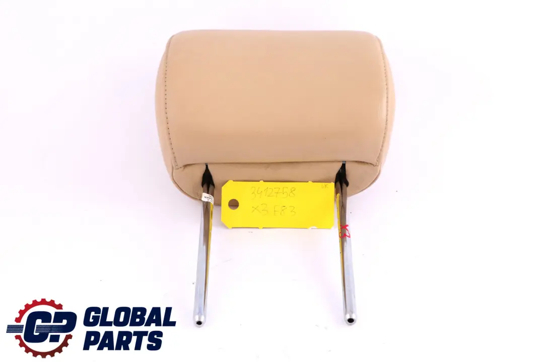 Front Seat Left Right N/O/S Sandbeige Beige Leather Headrest to BMW X3 Series E83 with Part number 3412758 BMW X3 Series E83 Front Seat Left Right N/O/S Sandbeige Beige Leather Headrest - SKU 3412758 - Part number 3412758