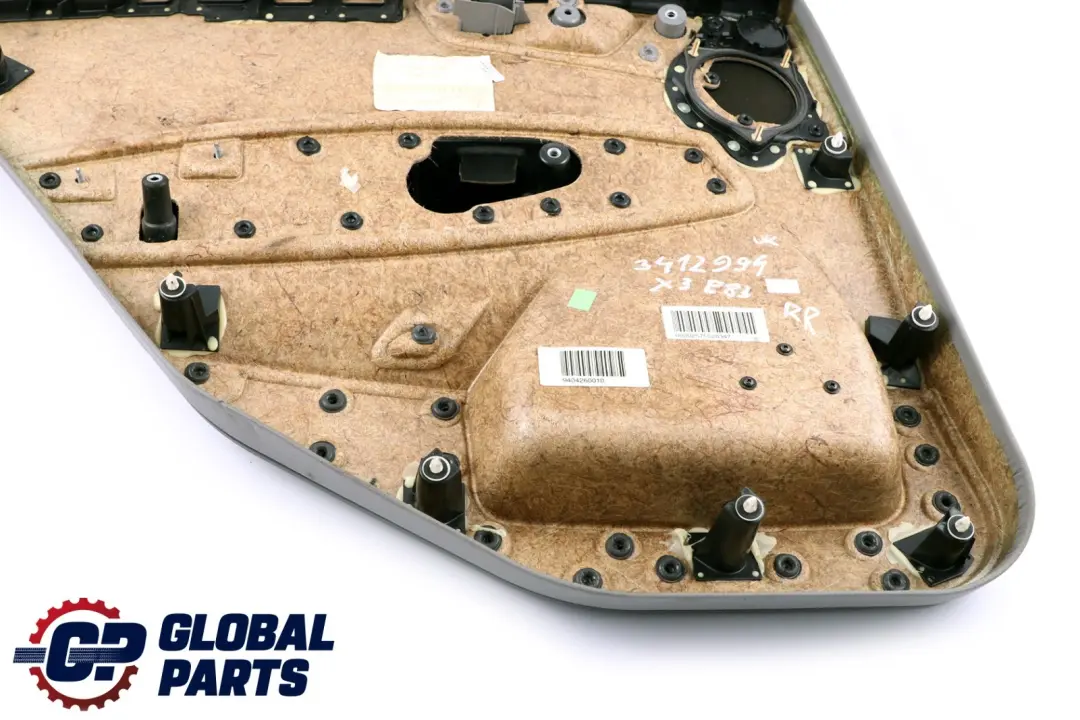 Right O/S Door Card Lining Leather Graublau Grey Blue to BMW X3 Series E83 Rear with Part number 3412942 BMW X3 Series E83 Rear Right O/S Door Card Lining Leather Graublau Grey Blue - SKU 3412994 - Part number 3412942