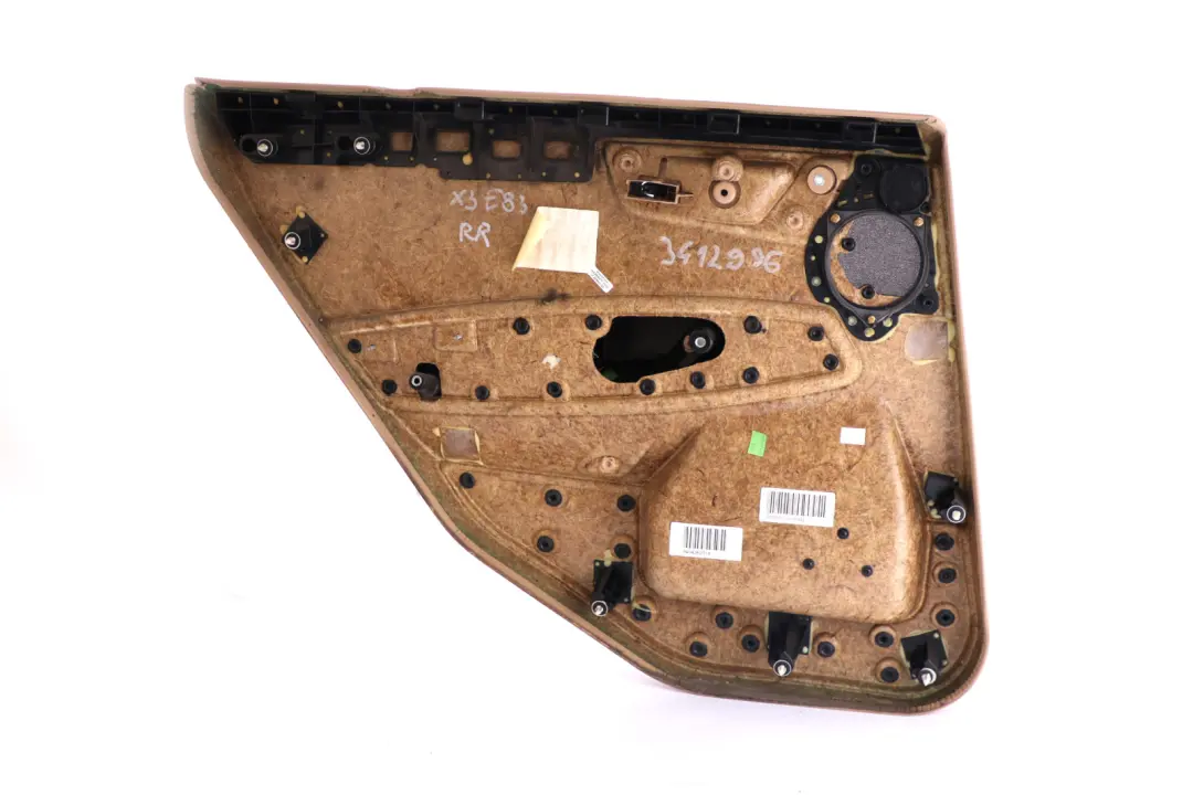 Right O/S Door Card Lining Leather Sandbeige Hell Beige to BMW X3 E83 Rear with Part number 3412996 BMW X3 E83 Rear Right O/S Door Card Lining Leather Sandbeige Hell Beige - SKU 3412996 - Part number 3412996