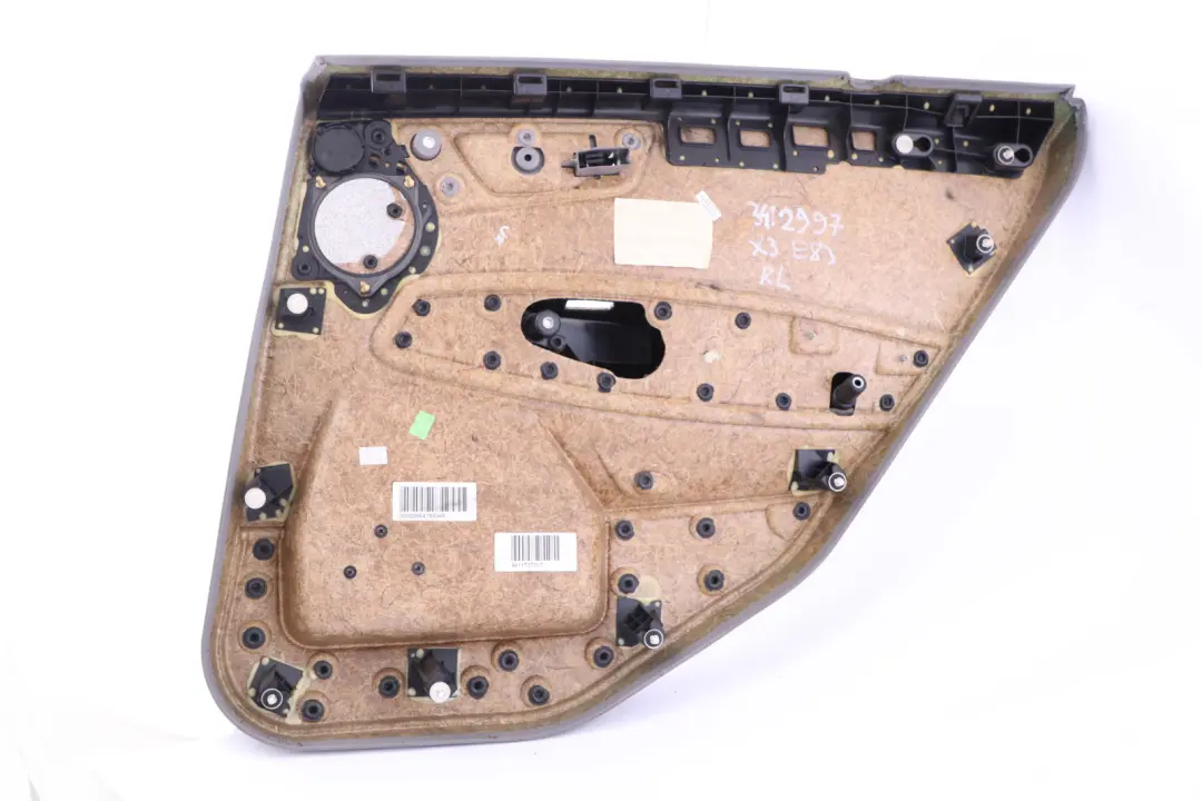 Left N/S Door Card Lining Leather Ambiente Grey Black to BMW X3 Series E83 Rear with Part number 3415905 BMW X3 Series E83 Rear Left N/S Door Card Lining Leather Ambiente Grey Black - SKU 3412997 - Part number 3415905