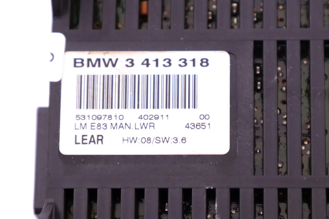 Light Control Module Lear LM MAN.LWR 6131 to BMW E83 with Part number 3413318 BMW E83 Light Control Module Lear LM MAN.LWR 6131 - SKU 3413318 - Part number 3413318