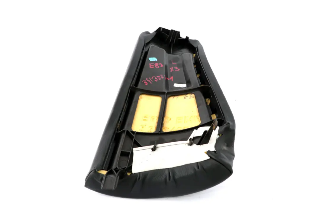 Left N/S Lateral Panel Trim Black Leather 3330437 to BMW X3 Series E83 Rear Seat with Part number 3413571 BMW X3 Series E83 Rear Seat Left N/S Lateral Panel Trim Black Leather 3330437 - SKU 3413571-1 - Part number 3413571