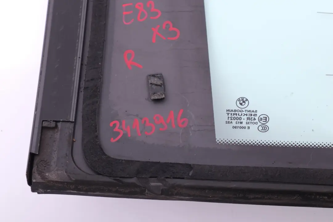 Reihe E83 Seitenscheibe festst. grün hinten rechts AS2 TV Function Glan für BMW X3 mit Teilenummer 3413916 BMW X3 Reihe E83 Seitenscheibe festst. grün hinten rechts AS2 TV Function Glan - SKU 3413916 - Teilenummer 3413916