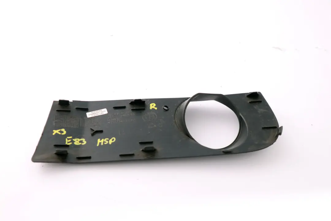 Paragolpes Delantero Tapa Faro Antiniebla Rejilla Derecha para BMW X3 E83 M Sport con número de pieza 3414312 BMW X3 E83 M Sport Paragolpes Delantero Tapa Faro Antiniebla Rejilla Derecha - SKU 3414312 - Número de pieza 3414312