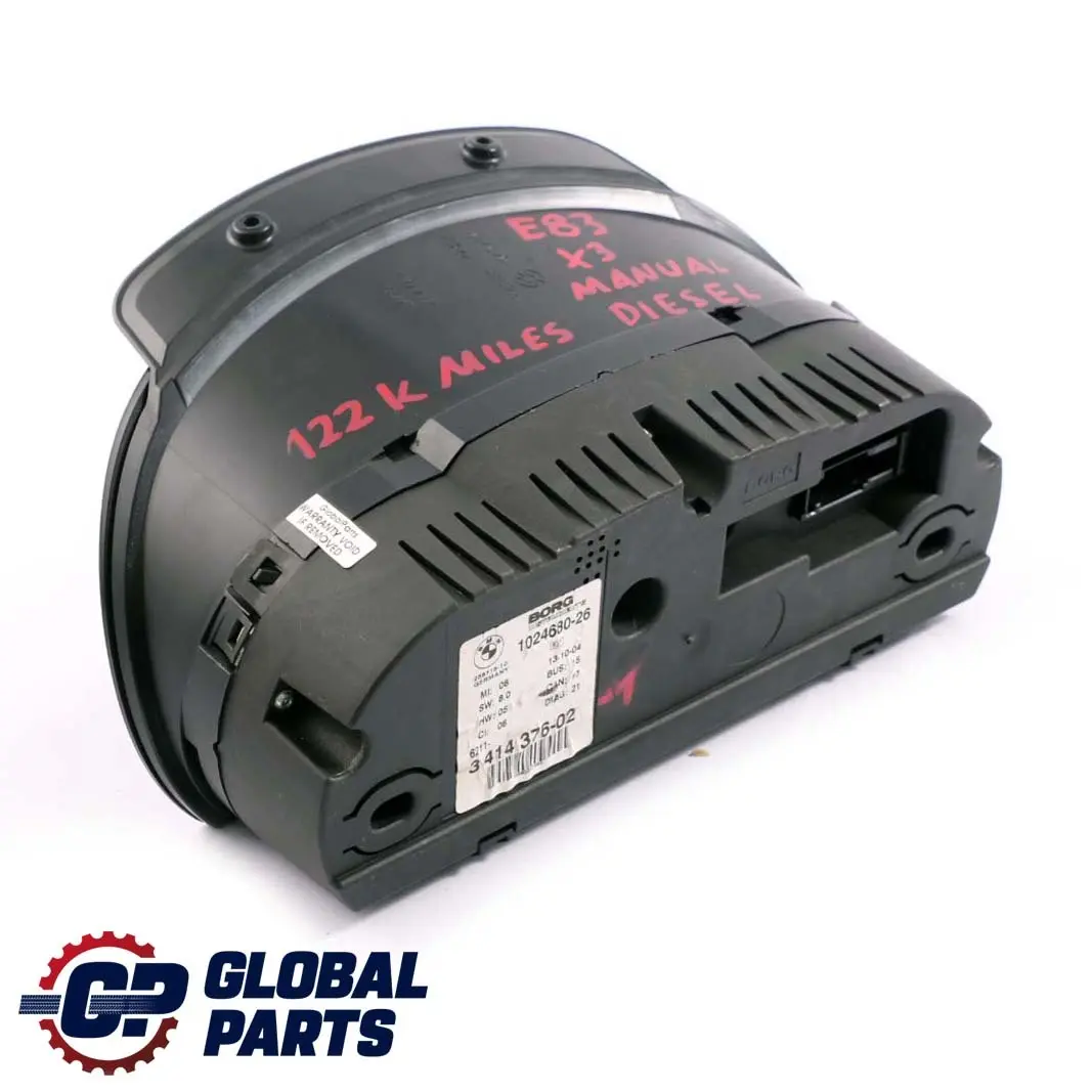Instrument Cluster Speedo Clocks Diesel Manual MPH to BMW X3 E83 2.0d 3.0d with Part number 3414376 BMW X3 E83 2.0d 3.0d Instrument Cluster Speedo Clocks Diesel Manual MPH - SKU 3414376-1 - Part number 3414376