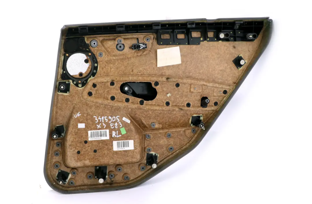 Left N/S Door Card Lining Leather Ambiente Grau Grey to BMW X3 Series E83 Rear with Part number 3415905 BMW X3 Series E83 Rear Left N/S Door Card Lining Leather Ambiente Grau Grey - SKU 3415905 - Part number 3415905