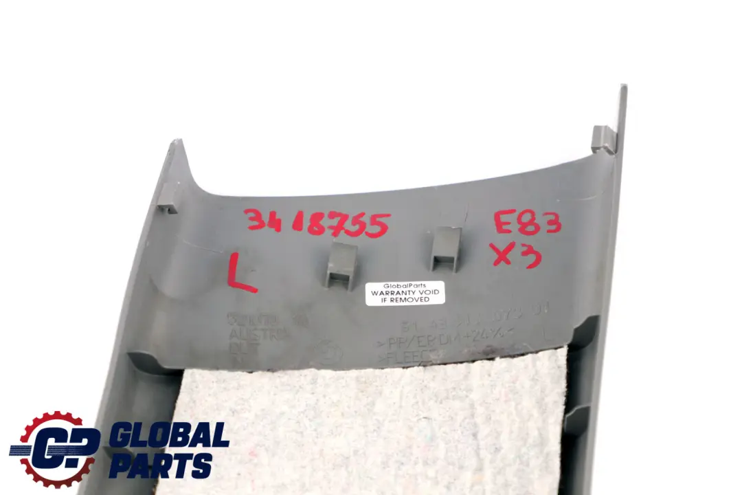 BMW X3 Series E83 LCI Cover B-column Bottom Trim Left N/S Grey - SKU 3418755 - Part number 3449943