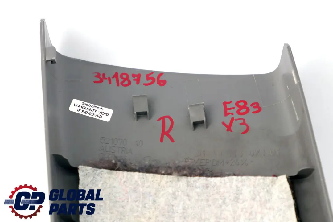 BMW E83 Tapa Columna B Inferior Derecha Gris Grau - SKU 3418756 - Número de pieza 3418756