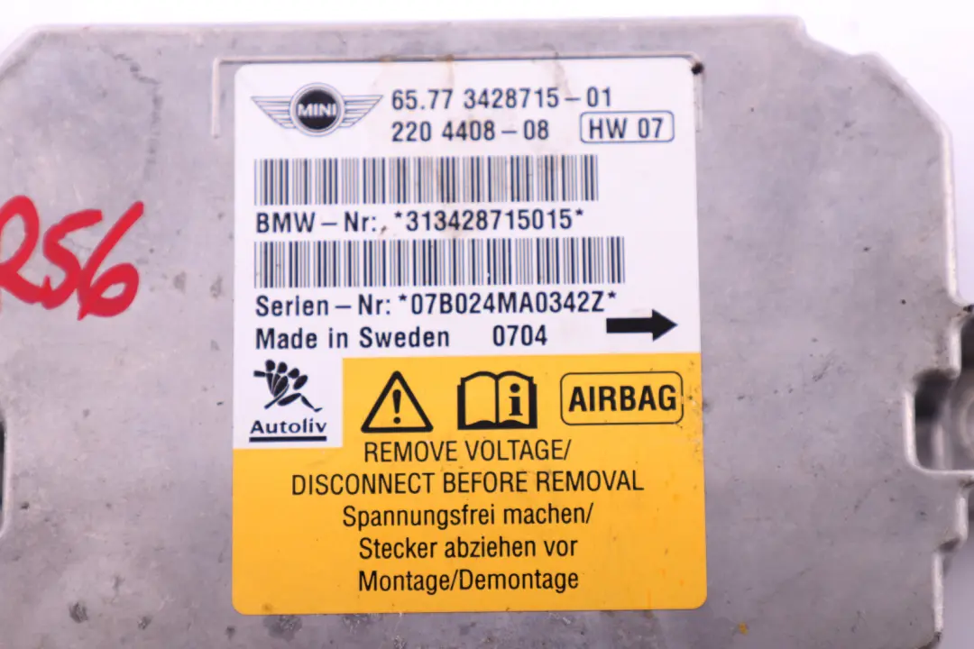 Airbag ECU Control Module to MINI Cooper One R56 R55 R58 R60 R61 with Part number 3428715 MINI Cooper One R56 R55 R58 R60 R61 Airbag ECU Control Module - SKU 3428715 - Part number 3428715