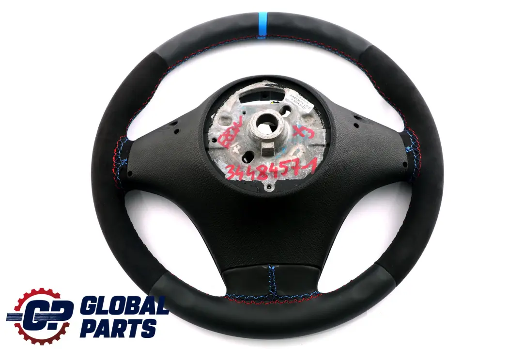 Leather / Alcantara Sport Steering Wheel M-tricoloured to BMW X3 E83 LCI NEW Black with Part number 3448457 BMW X3 E83 LCI NEW Black Leather / Alcantara Sport Steering Wheel M-tricoloured - SKU 3448457-1 - Part number 3448457