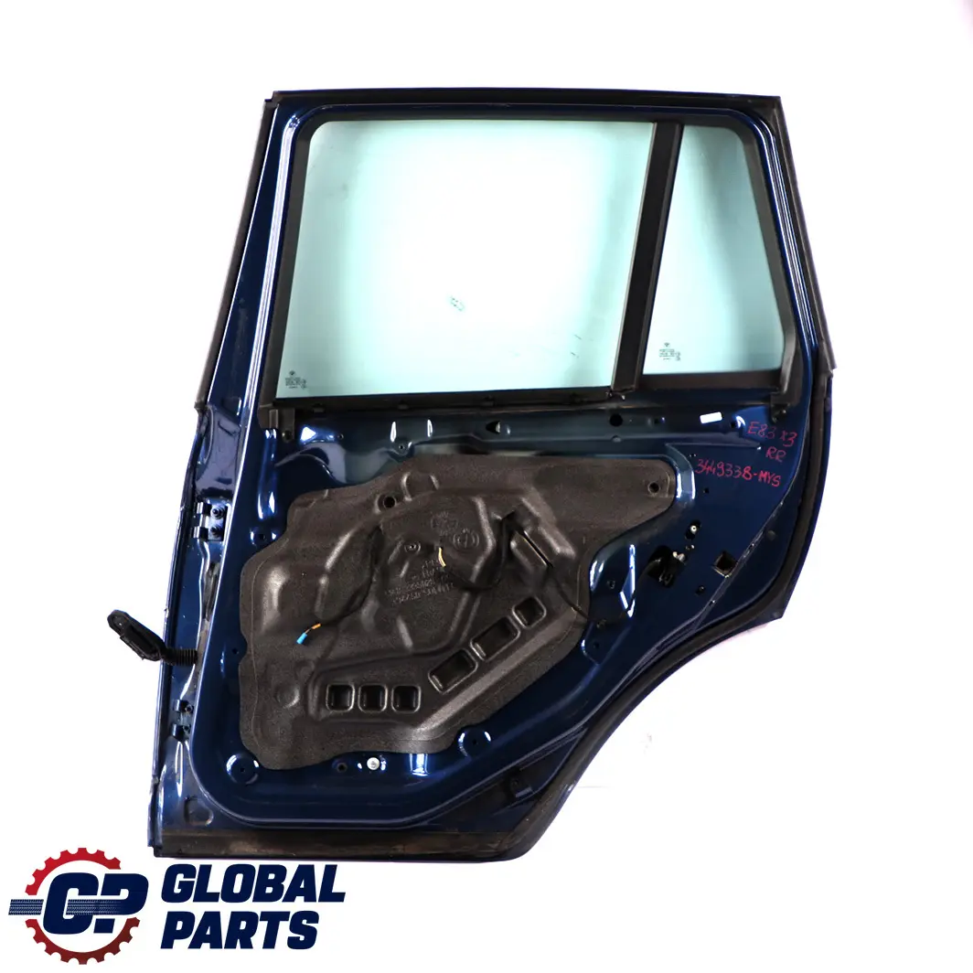 Door Rear Right O/S Mysticblau Mystic Blue Metallic - A07 to BMW X3 Series E83 with Part number 3449338 BMW X3 Series E83 Door Rear Right O/S Mysticblau Mystic Blue Metallic - A07 - SKU 3449338-MYS - Part number 3449338