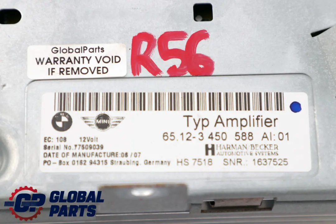 Mini R55 R56 Harman Becker Hi-Fi Amplificador del sistema De audio - SKU 3450588 - Número de pieza 3450756