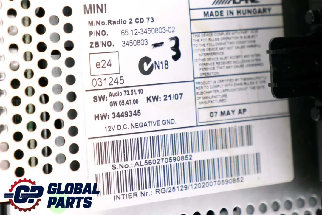 Radio Boost CD Player Head Unit to BMW Mini Cooper One 3 R55 R56 with Part number 3450803 BMW Mini Cooper One 3 R55 R56 Radio Boost CD Player Head Unit - SKU 3450803-3 - Part number 3450803
