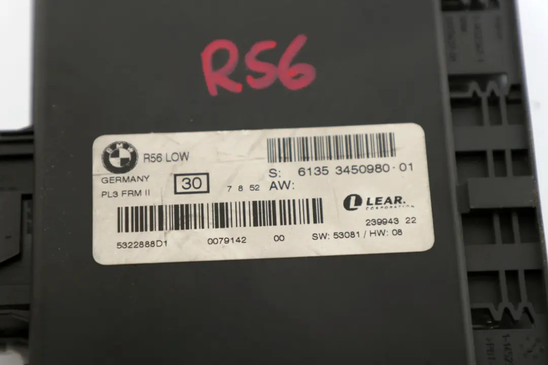 Module éclairage habitacle ECU Unité contrôle Lear PL3 FRM II pour Mini R56 à propos du numéro de pièce 3450980 Mini R56 Module éclairage habitacle ECU Unité contrôle Lear PL3 FRM II - SKU 3450980 - Numéro de pièce 3450980