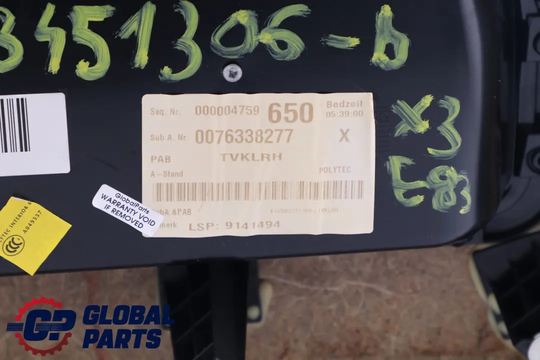 BMW X3 E83 LCI Rear Right O/S Door Card Lining Fabric Leather Black Beige - SKU 3451306 - Part number 3451306