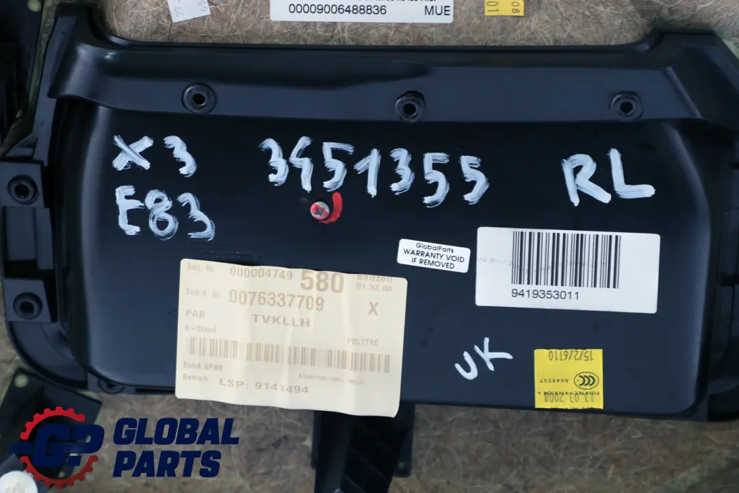 Left N/S Door Card Lining Sensatec Vinyl Black to BMW X3 Series E83 Rear with Part number 3451355 BMW X3 Series E83 Rear Left N/S Door Card Lining Sensatec Vinyl Black - SKU 3451355 - Part number 3451355