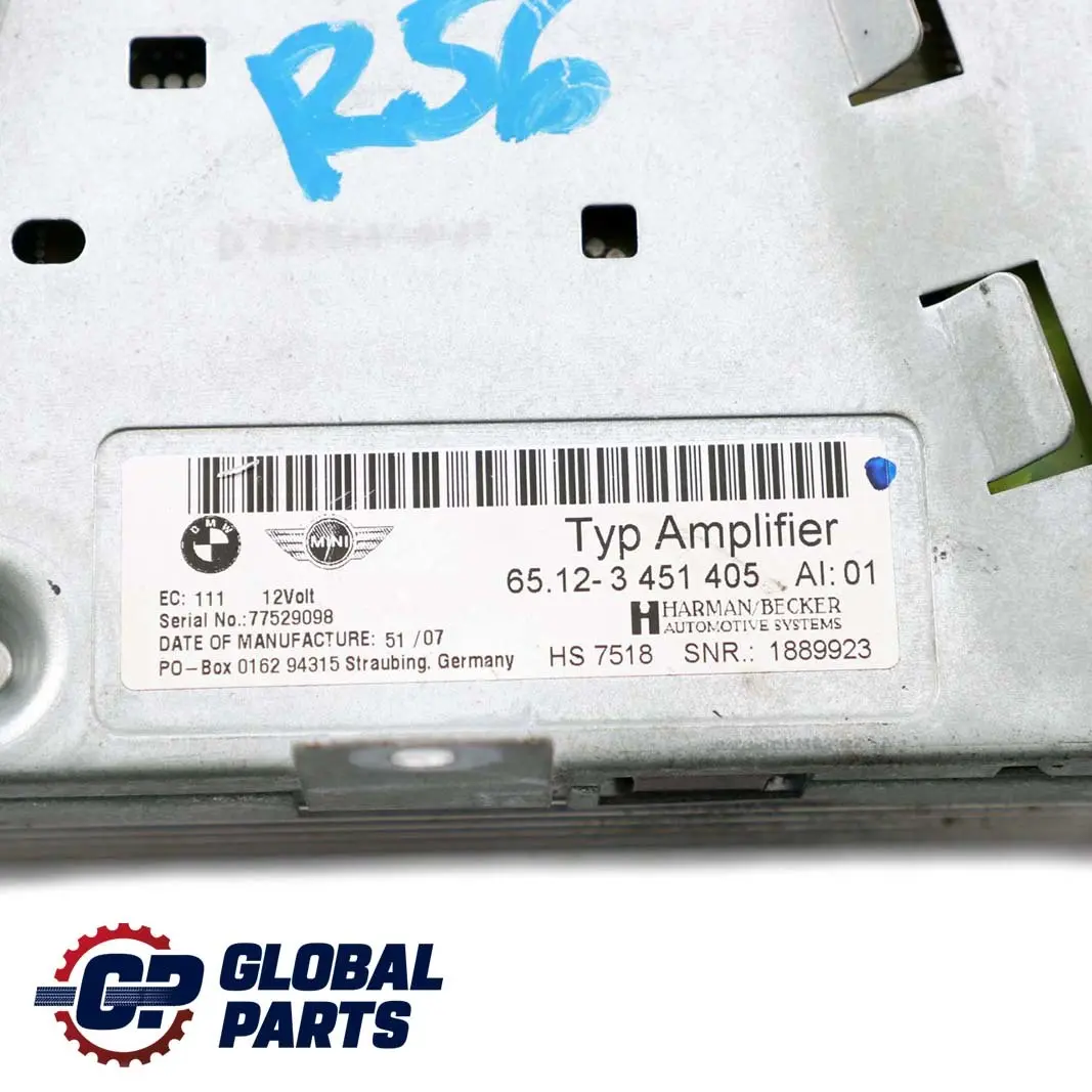 Audio Amplifier Harman Becker Hi-Fi System Booster to Mini R55 R56 with Part number 3451405 Mini R55 R56 Audio Amplifier Harman Becker Hi-Fi System Booster - SKU 3451405 - Part number 3451405