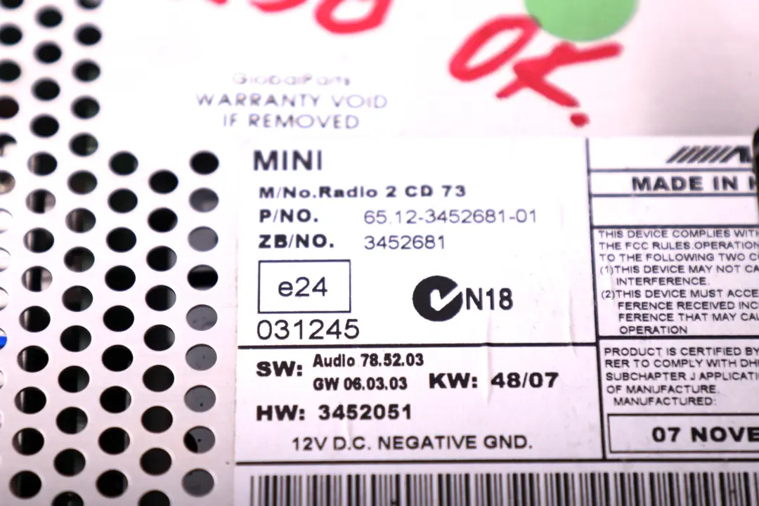 Mini R55 R56 R57 Radio Boost Lettore CD Unità Principale Audio - SKU 3452681 - Numero di parte 3452681