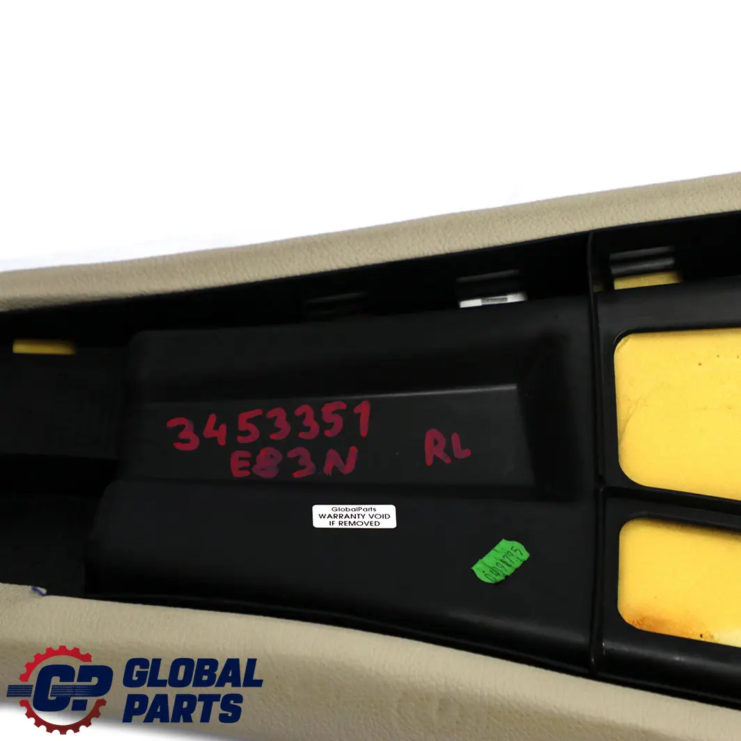 Left N/S Lateral Panel Trim Leather Oyster to BMW X3 E83 LCI Rear Seat with Part number 3453351 BMW X3 E83 LCI Rear Seat Left N/S Lateral Panel Trim Leather Oyster - SKU 3453351 - Part number 3453351