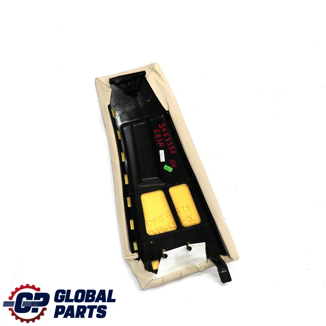 Right O/S Lateral Panel Trim Leather Oyster to BMW X3 E83 LCI Rear Seat with Part number 3453352 BMW X3 E83 LCI Rear Seat Right O/S Lateral Panel Trim Leather Oyster - SKU 3453352 - Part number 3453352
