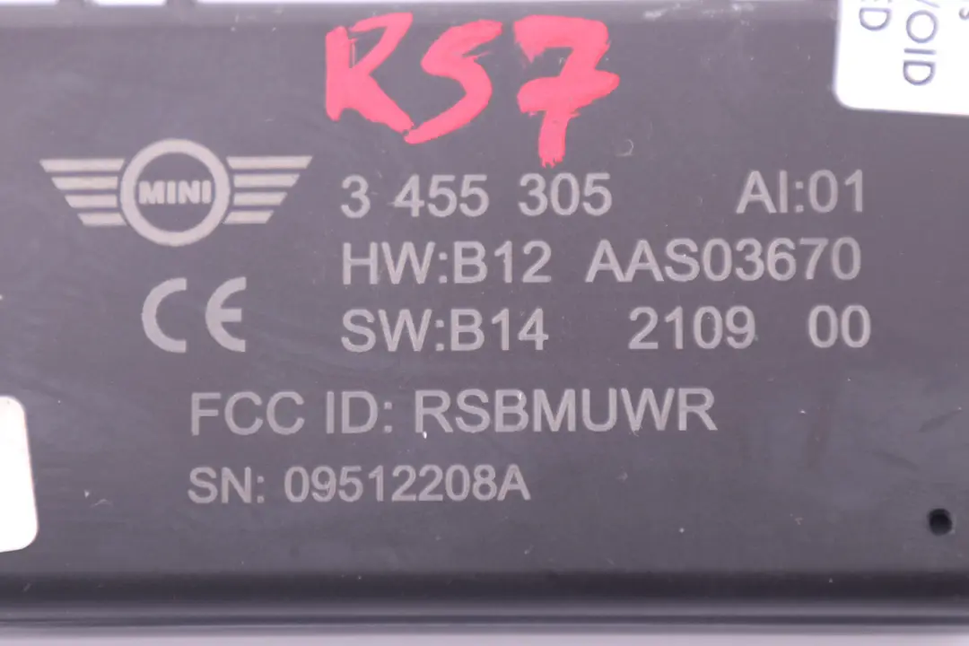 R57N R58 R59 DWA-Rele del sistema De alarma ECU 6575 para Mini R57 con número de pieza 3455305 Mini R57 R57N R58 R59 DWA-Rele del sistema De alarma ECU 6575 - SKU 3455305 - Número de pieza 3455305
