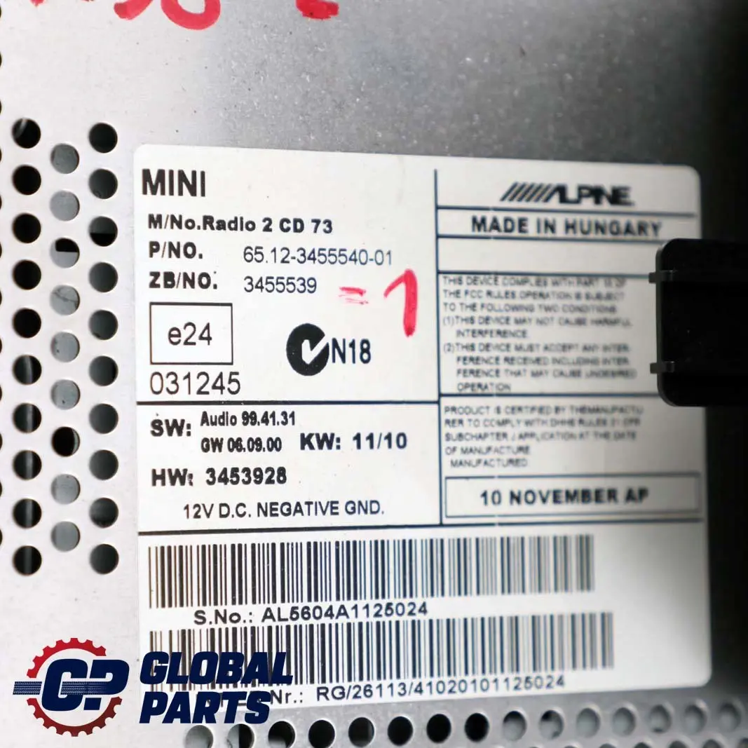 BMW Mini Cooper One R55 R56 1 Radio Boost CD Player Head Unit - SKU 3455540-1 - Part number 3455540