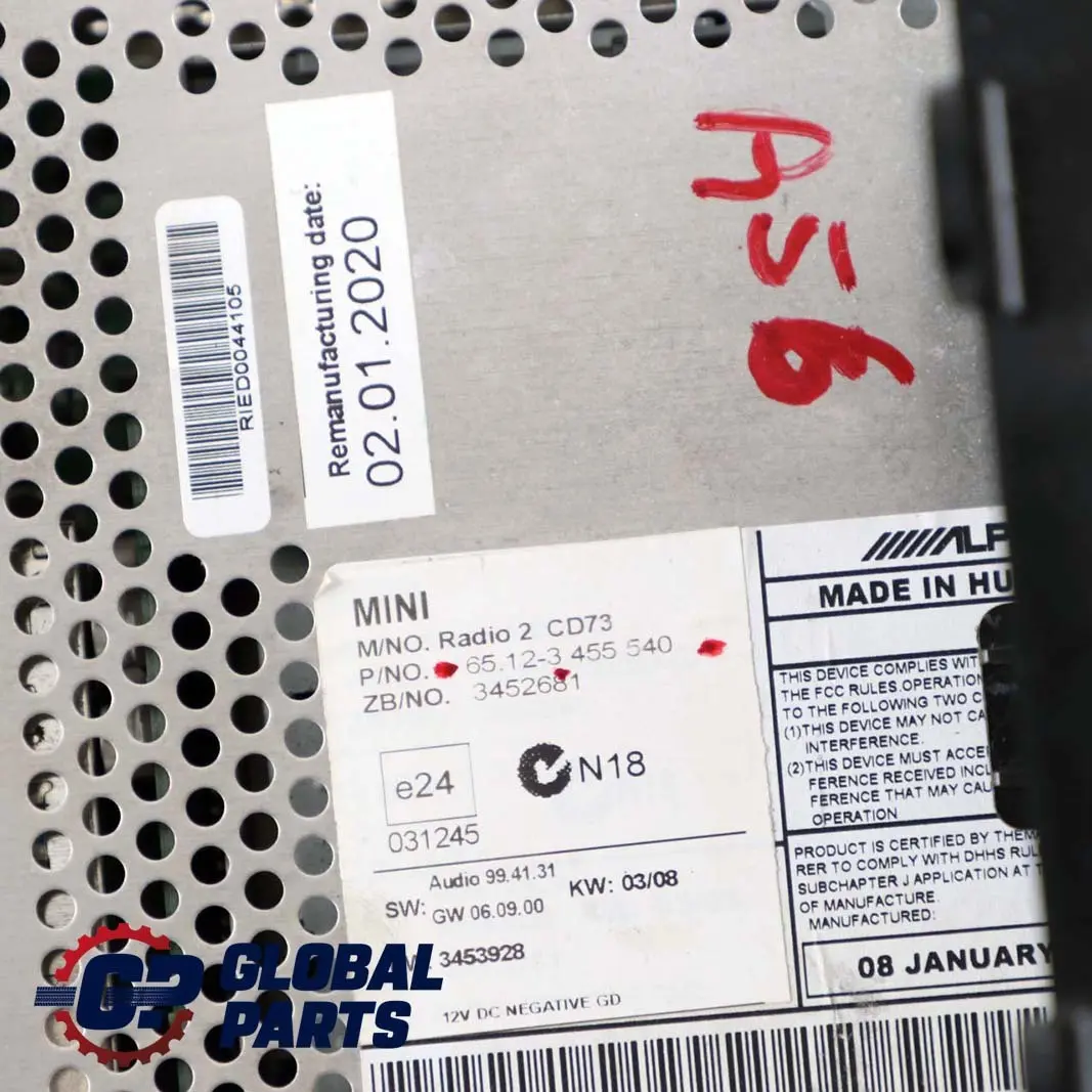 Radio Boost CD Player Unidad Central para Mini Cooper One R55 R56 con número de pieza 3455540 Mini Cooper One R55 R56 Radio Boost CD Player Unidad Central - SKU 3455540 - Número de pieza 3455540