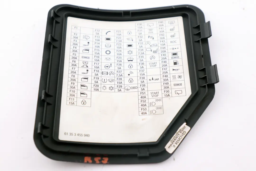 Étiquette De Garniture De Boîte À Fusibles pour Mini Cooper Cabrio R57 R60 à propos du numéro de pièce 3455940 Mini Cooper Cabrio R57 R60 Étiquette De Garniture De Boîte À Fusibles - SKU 3455940 - Numéro de pièce 3455940