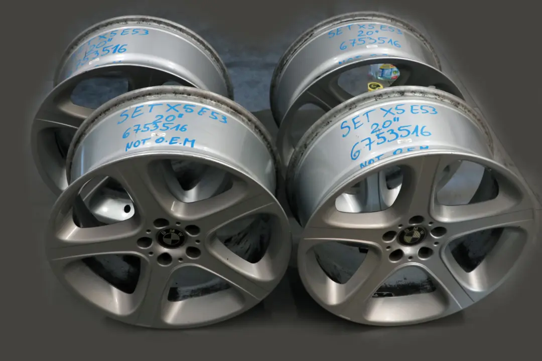 Complete Set 4x Wheel Alloy Rim 20" Star Spoke 87 to BMW X5 Series E53 Silver with Part number 6753516 BMW X5 Series E53 Silver Complete Set 4x Wheel Alloy Rim 20" Star Spoke 87 - SKU 6753516 - Part number 6753516