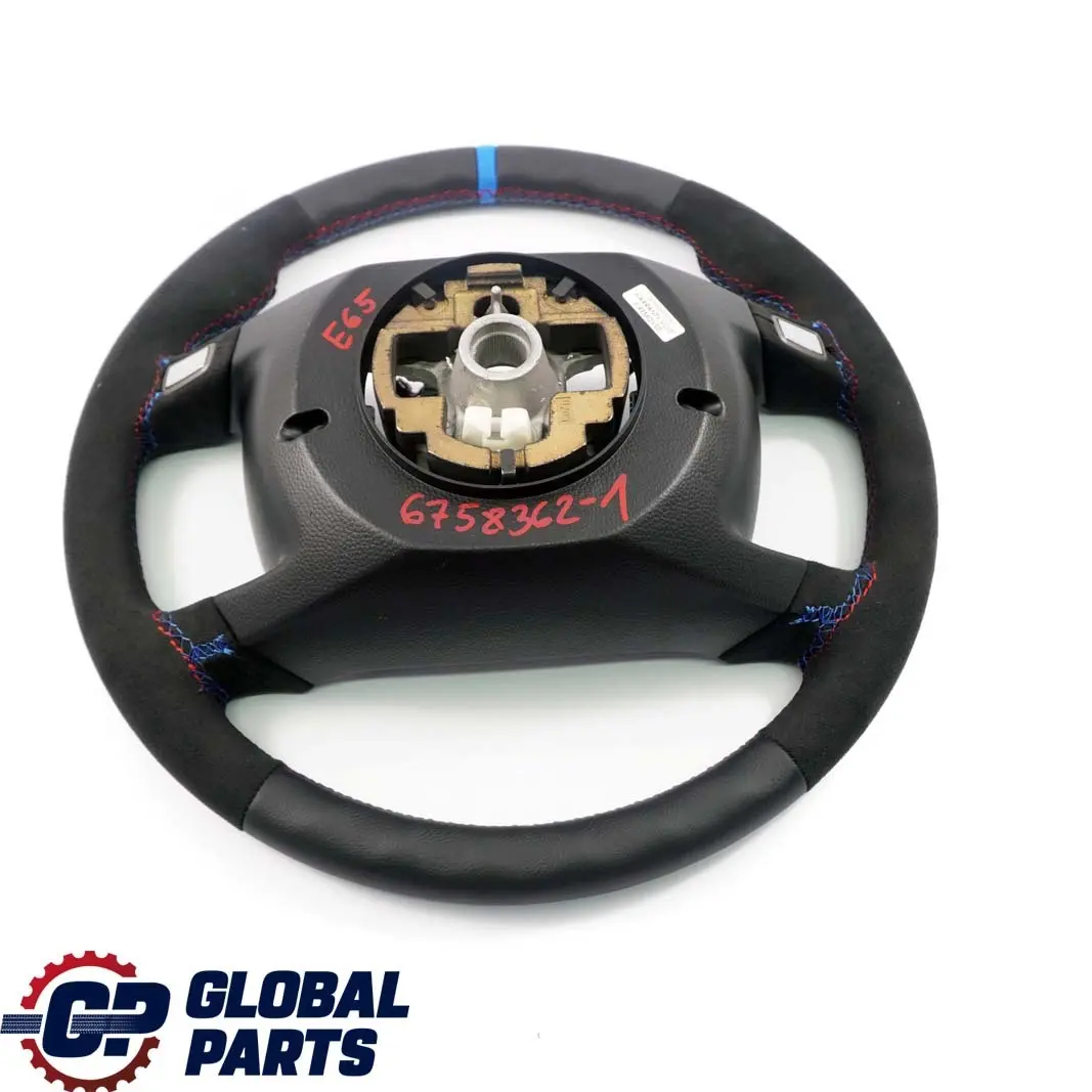 Leather / Alcantara Steering Wheel Black M Tricoloured Thread to BMW E65 NEW Black with Part number 6758362 BMW E65 NEW Black Leather / Alcantara Steering Wheel Black M Tricoloured Thread - SKU 6758362-1 - Part number 6758362