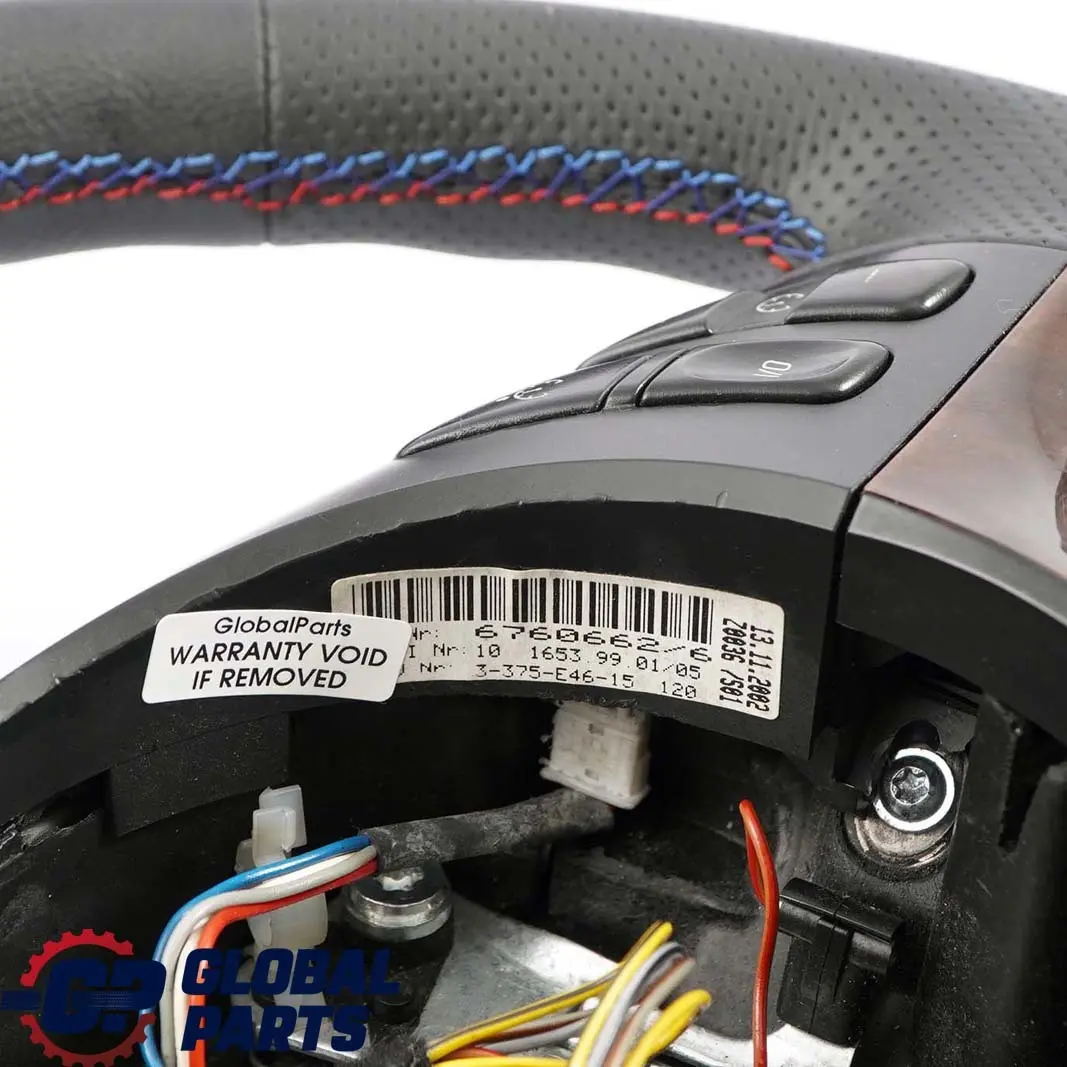 Leather Sport Steering Wheel 3 Spoke M-tricoloured Threads to BMW 3 E46 NEW Black with Part number 6770416 BMW 3 E46 NEW Black Leather Sport Steering Wheel 3 Spoke M-tricoloured Threads - SKU 6770416-2 - Part number 6770416